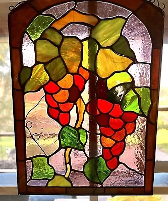 Buy Vintage Leaded Stained Glass Red & Green Grape Vine Window Hanging Sun Catcher • 46.64£