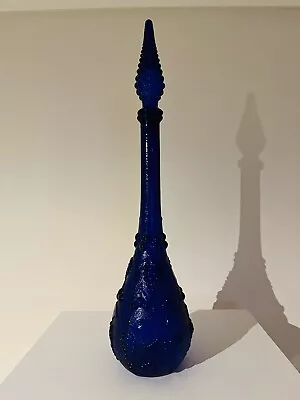 Buy Vintage Empoli Cobalt Blue Glass Genie Bottle ~ Grape Design  • 210.76£