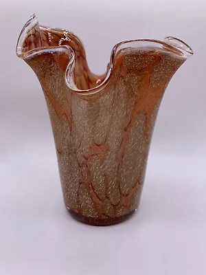 Buy Vintage Cased Glass Handkerchief Vase 21cm Brown Veined Design Stunning • 24.95£