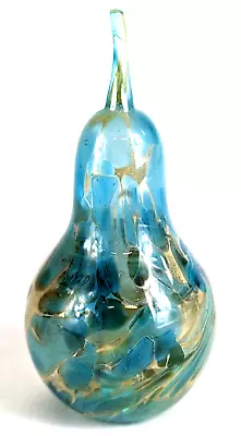 Buy Glass Pear Ornament Paperweight Pearlescent Champagne & Blue In Colour • 9.99£