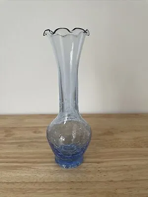 Buy Beautiful Blue Crackle Glass Vase , In Lovely Condition. 8 Inches High • 4.99£