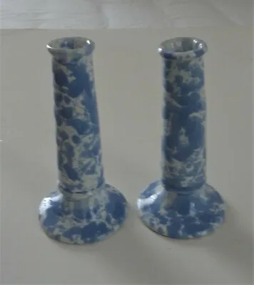 Buy 2 Mint Rare Vtg Bennington Potters Vt Morning Glory Blue 7  Candle Holders Stick • 76.71£
