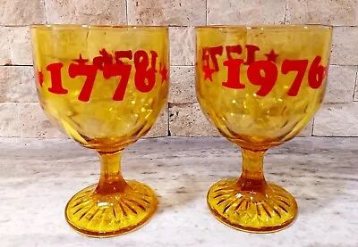 Buy Vintage Bicentennial Amber Glass Goblets 1776 - 1976 • 16.33£