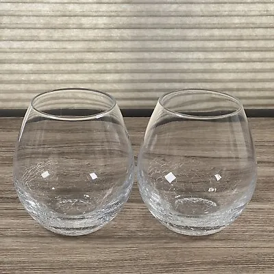 Buy Pier 1 Stemless Wine Crackle Glass Clear Colorless Replacement Drinkware X 2 • 51.15£