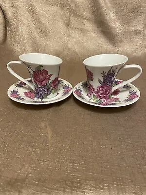 Buy Vintage Fine Bone China Set Of 2 Tea Cup And Saucer Oscar And Bromley Beauty  • 19.99£