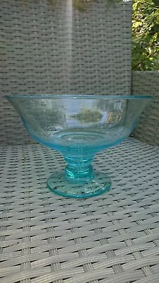 Buy Beautiful Vintage Aqua Glass Pedestal Footed Centre Piece Fruit Bowl • 34.99£