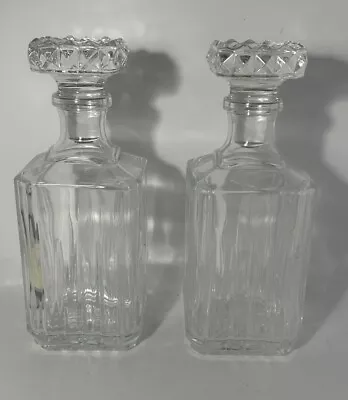 Buy Duo Of Vintage Clear Glass Crystal Liquor Decanter Diamond Point Glass Stopper • 34.99£