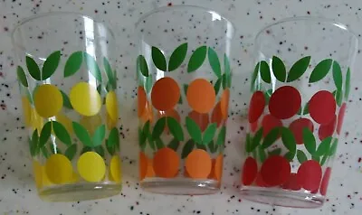 Buy 3 Vintage 50s Glass Fruit Leaf Print Drinking Tumblers Kitsch Retro Mid Century • 18.50£