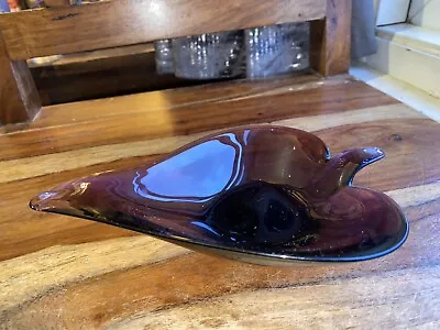 Buy Purple Amethyst Glass Art Deco Leaf Dish • 9£