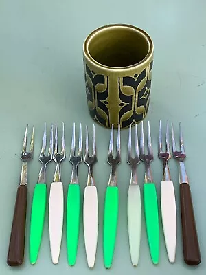 Buy Vintage Hornsea Pot Small Green Heirloom Pattern And 10 Party Cocktail Forks VGC • 10.99£