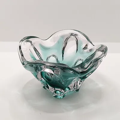 Buy Vintage Bayel French Art Glass Bowl / Ashtray, Mid-Century, Turquoise & Clear • 18£
