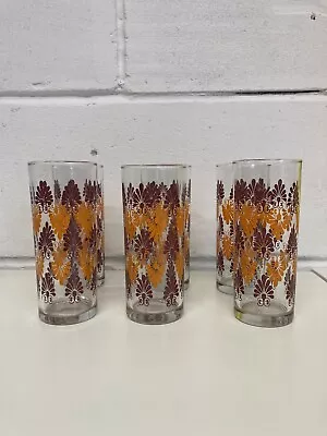 Buy Vintage 1970’s Drinking Glasses Set Of 6 Orange And Burgundy Read Description • 19.90£