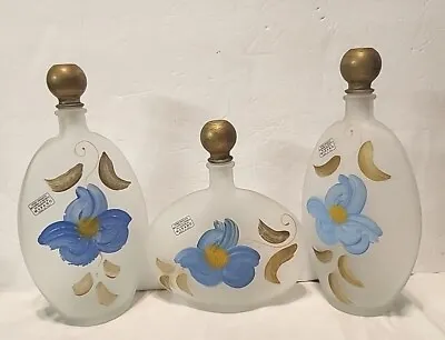 Buy Murano Art Glass Frosted  Decanter / Vase 8 In & 10'in Hand Painted Set Of 3 VTG • 79.29£