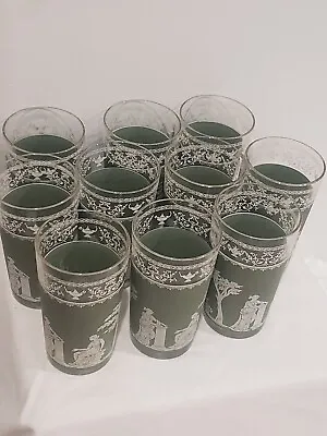 Buy 10 Wedgewood Sage Green Jeanette Jasperware Hellenic Grecian Glasses 4”Juice VTG • 19.28£