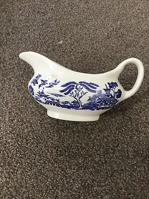 Buy Vintage English Ironstone 'Old Willow' Pattern Blue & White Gravy Boat • 18£