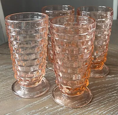 Buy 4 Vintage Pink Peach Whitehall Colony Cubist Footed Ice Tea Glasses • 47.36£