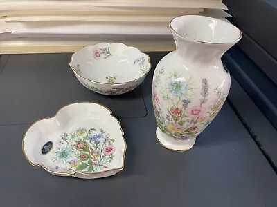 Buy Vintage Aynsley Wild Tudor Fine Bone China X3 Vase 7   Dish 5.5  Dia Trinket 5  • 20£