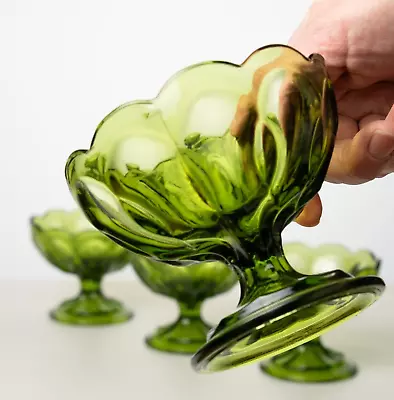 Buy 4 VTG Green Depression Glass Footed Sherbet Dessert Bowls Anchor Hocking Compote • 28.81£