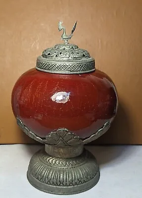 Buy Vintage/Antique Rare  Ruby Crackle Glass Candle Lamp Very Old. Stair Pillar Lamp • 86.93£