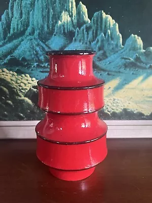 Buy West German Scheurich Red Ceramic Vase, Bauhaus Style 1960 Fat Lava Space Age • 50£