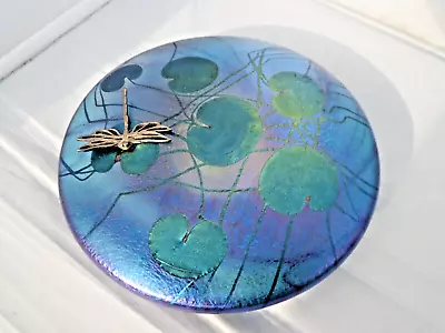 Buy John Ditchfield Glass Disc (Iridescent-Blue Paperweight) With Silver Dragonfly • 149.99£