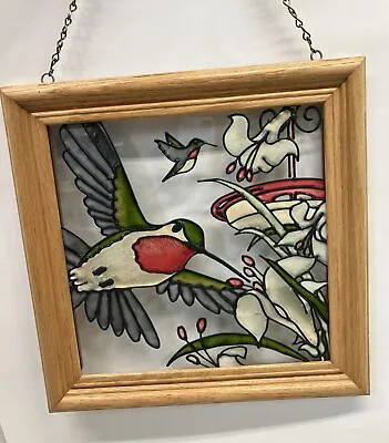 Buy Open WIndows Stained Glass And Wood Hanging Panel Hummingbirds With Flowers 13  • 42.75£