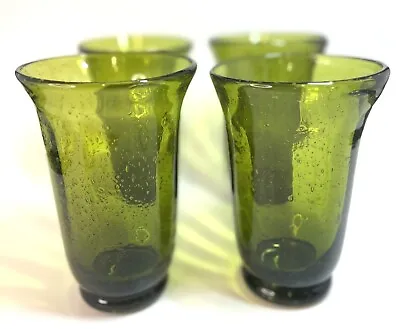 Buy Heavy Handblown Green Drinking Glasses Tumblers With Pedestal Foot Set Of 4 • 28.39£