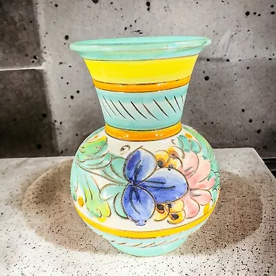 Buy Venetian Art Pottery Vase Etched Craved Hand Painted Ceramic Vase Vessel Italy • 27.47£