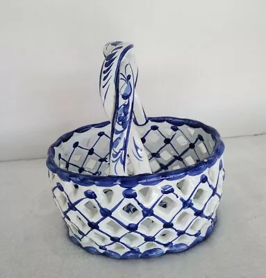 Buy Hand Painted Porcelain Berry Basket Made In Portugal Blue White Floral Flaw • 16.96£