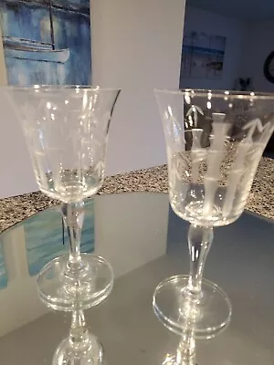 Buy Set Of 2 Vintage Mid Century Etched Bamboo Sherry Port Cordial Tasting Glasses • 15.18£
