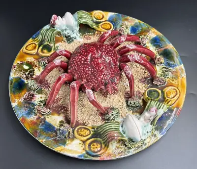 Buy Large Vintage Majolica Palissy Spider Crab Wall Plate Portuguese  30cm Diameter • 245£