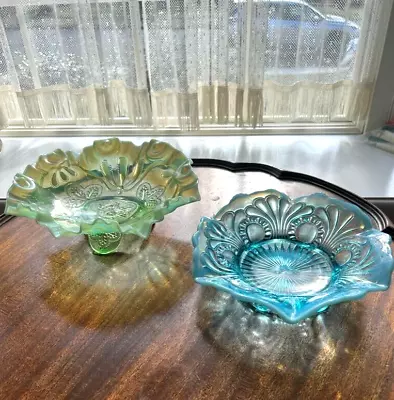 Buy Vintage Jefferson Opalescent Footed Glass Bowls Candy Dish Rings And Ruffles • 118.12£