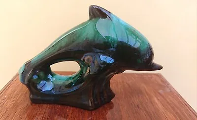Buy Large Vintage Blue Mountain Pottery Green Drip Glazed Dolphin • 35£