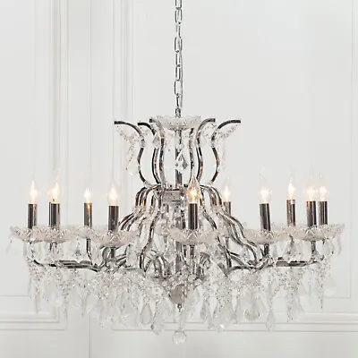 Buy Large Chrome 12 Arm Branch French Shallow Cut Glass Chandelier High Quality • 399.99£