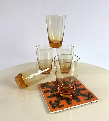 Buy A Set Of  5 Vintage Heavy Based Orange Glass Tumblers • 20£