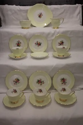 Buy 10870] Lovely Queen Anne Bone China Tea Set Yellow Pink Roses Inside 20 Pieces • 50£