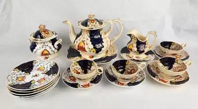 Buy Gaudy Welsh Staffordshire Porcelain Tulip Pattern 18 Pieces - Tea Pot & More • 259.33£