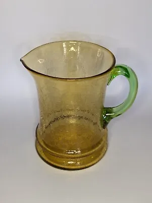 Buy Vintage Green Amber Yellow Crackle Glass Lemonade Jug Pitcher Large 19cm H • 15£