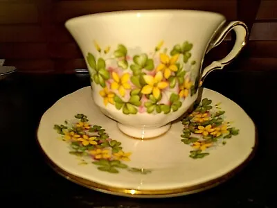 Buy Bone China Tea Cup And Saucer Queen Anne Made In England Yellow Flowers Clovers • 16.26£