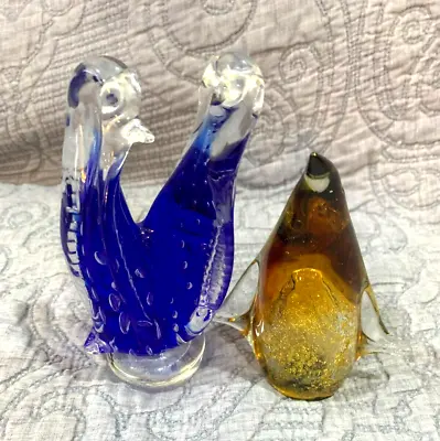 Buy  Lavorazione Arte Murano  Art Glass Penguins Italy 6  + Other Amber Penguin 5.5  • 13.43£