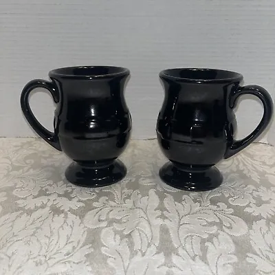 Buy 2 Longaberger Pottery Woven Ebony Black Latte / Irish Coffee Footed Mugs • 24£