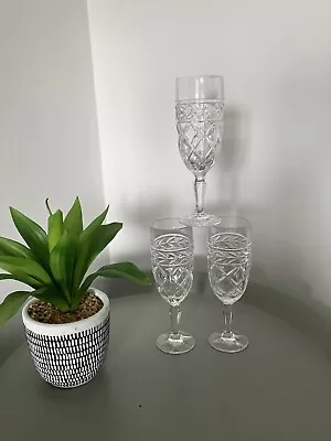 Buy 3 X Lead Crystal Cut Champagne Flutes / Glasses • 20£
