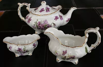 Buy Hammersley Victorian Violets Teapot, Milk Jug And Sugar Bowl • 40£