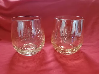 Buy 2 Pier 1 Amber Crackle Golden Luster Double Old Fashioned Stemless Wine Glass • 33.15£