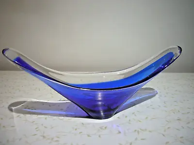 Buy Vintage 1960's Flygsfors Sweden Blue Free Form Art Glass Bowl Sculpture • 25£