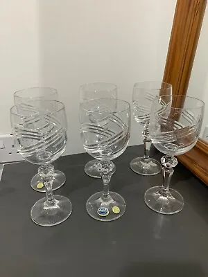 Buy Set Of 6 Bohemia Crystal Czech Beautiful Unique Wine Glasses Approx 17cm • 39.99£