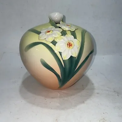 Buy Vintage Franz Daffodil Flower Design Porcelain Round Vase, FZ00069 Signed • 141.14£