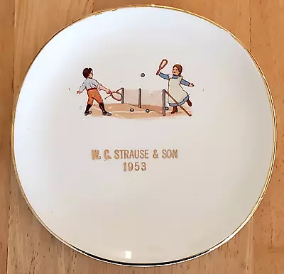 Buy Vintage CHILD'S Advertising W.C. Strause 1953 PLAYING TENNIS Plate FLEETWOOD PA • 19.17£