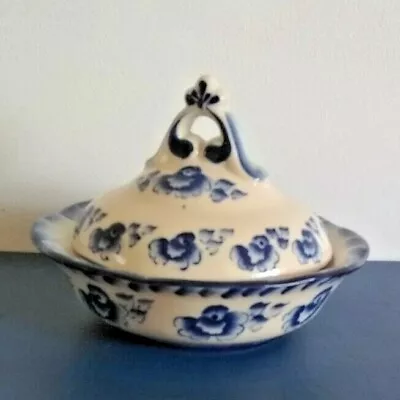 Buy Gzhel Authentic Russian Pottery Floral Pattern Bowl With Lid Blue White • 22£