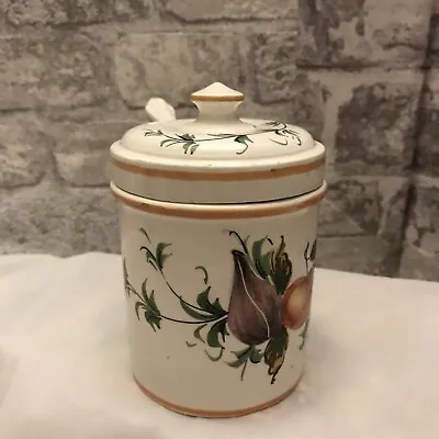 Buy Vintage Italian “ Pottery” Hand Painted Preserve Jar With Spoon. • 4.95£